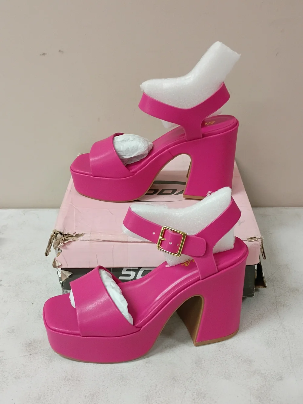 Soda Hot Pink Platform Block Heel Sandals